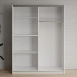 Schuifdeurkasten-Meubella - Kledingkast Deliryon - Wit - 150 cm - Met spiegel