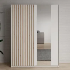 Schuifdeurkasten-Meubella - Kledingkast Deliryon - Wit - 150 cm - Met spiegel