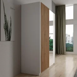 Schuifdeurkasten-Meubella - Kledingkast Deliryon - Wit - 150 cm - Met spiegel