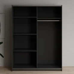 Meubella - Kledingkast Deliryon - Zwart - 150 cm - Met spiegel