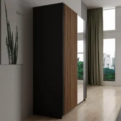 Meubella - Kledingkast Deliryon - Zwart - 150 cm - Met spiegel