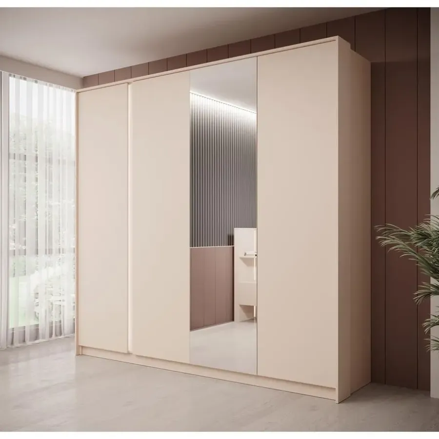 Schuifdeurkasten-Meubella - Kledingkast Desert - Beige - 220 cm - Met spiegel