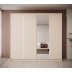 Schuifdeurkasten-Meubella - Kledingkast Desert - Beige - 220 cm - Met spiegel