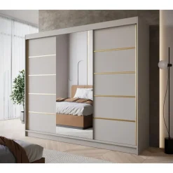 Kledingkasten|Kledingkasten-Meubella - Kledingkast Eagle - Beige - 250 cm - Met spiegel