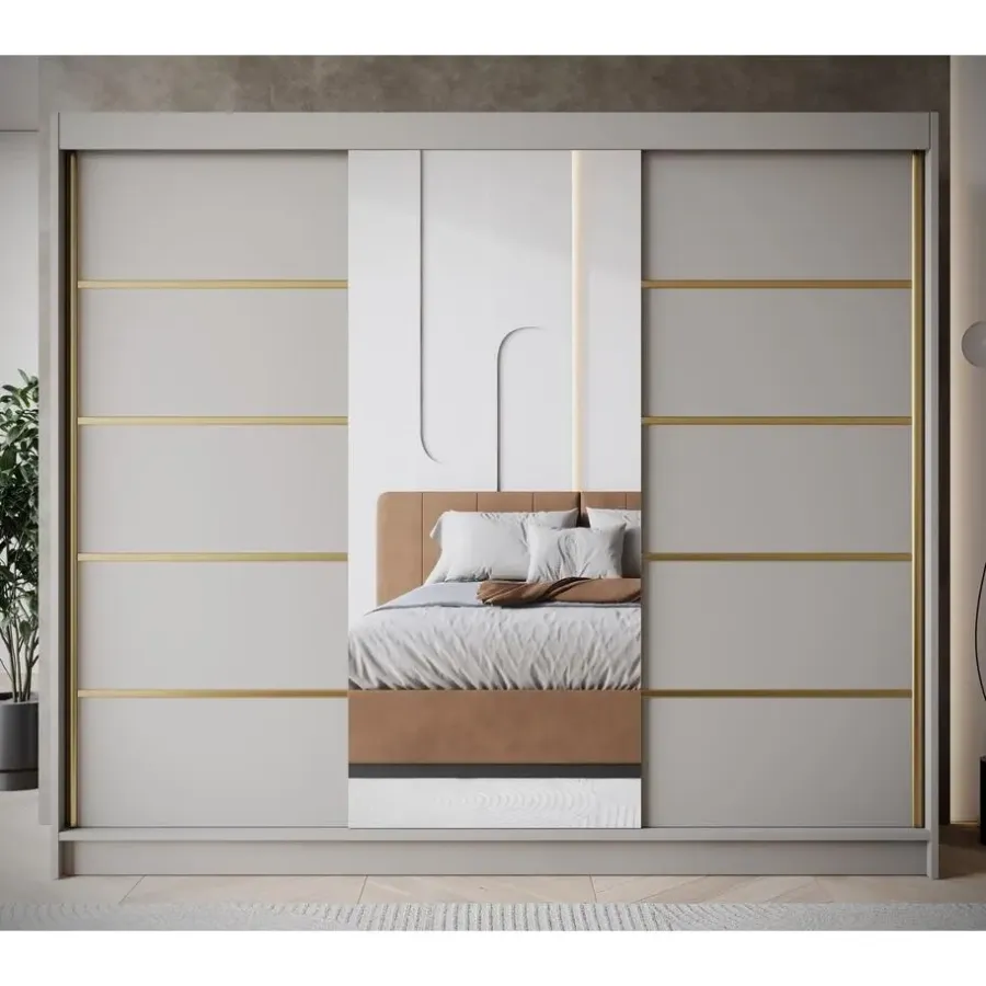 Kledingkasten|Kledingkasten-Meubella - Kledingkast Eagle - Beige - 250 cm - Met spiegel