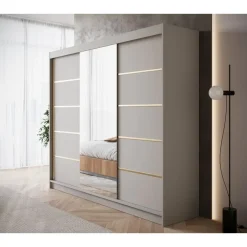 Kledingkasten|Kledingkasten-Meubella - Kledingkast Eagle - Beige - 250 cm - Met spiegel