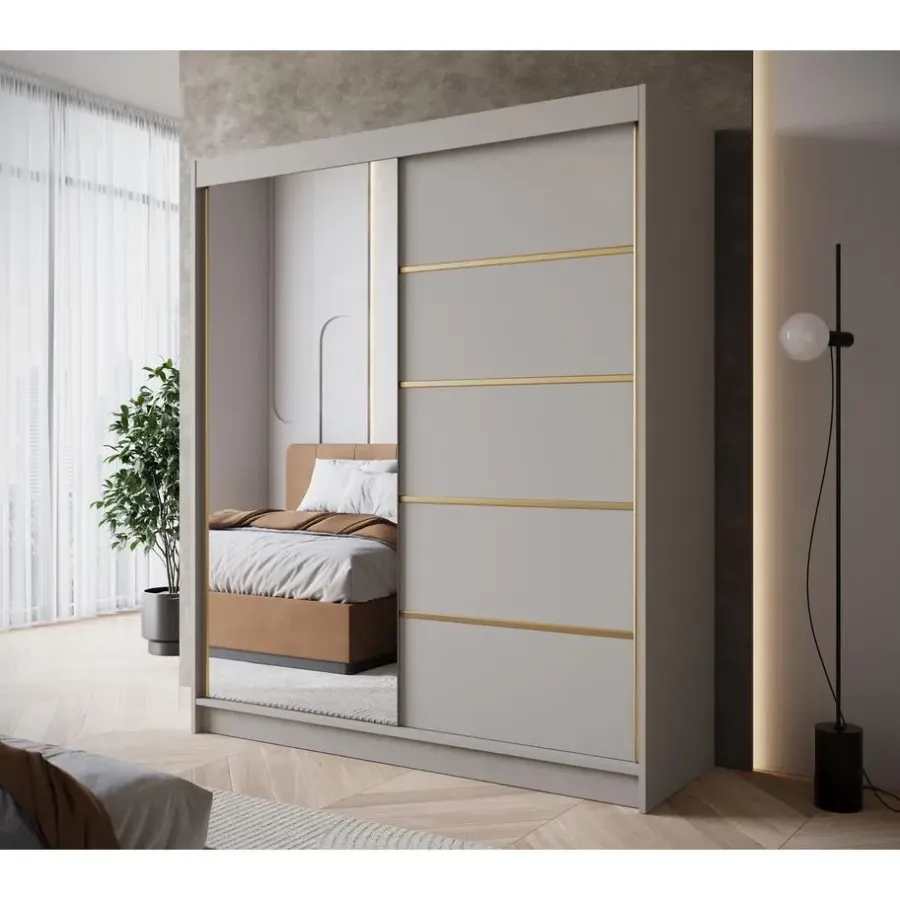Schuifdeurkasten-Meubella - Kledingkast Eagle - Beige - 180 cm - Met spiegel