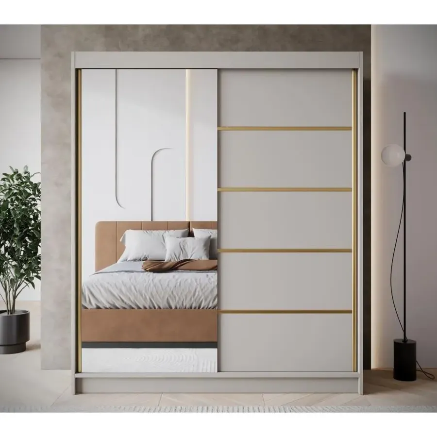 Schuifdeurkasten-Meubella - Kledingkast Eagle - Beige - 180 cm - Met spiegel