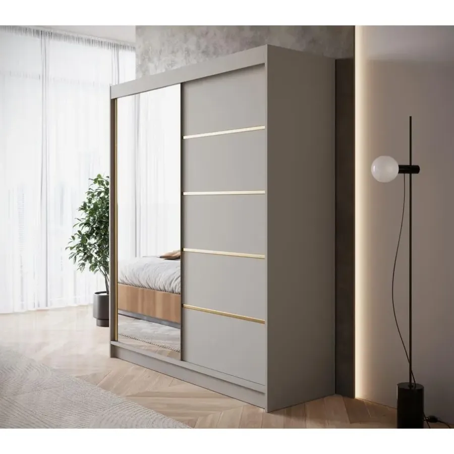 Schuifdeurkasten-Meubella - Kledingkast Eagle - Beige - 180 cm - Met spiegel