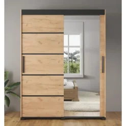 Kledingkasten|Kledingkasten-Meubella - Kledingkast Fabio - Eiken - 150 cm - Met spiegel