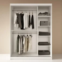 Schuifdeurkasten-Meubella - Kledingkast Fessaro - Wit - 150 cm