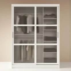 Schuifdeurkasten-Meubella - Kledingkast Fessaro - Wit - 150 cm