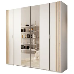 Schuifdeurkasten-Meubella - Kledingkast Franklin - Wit - 220 cm - Met spiegel