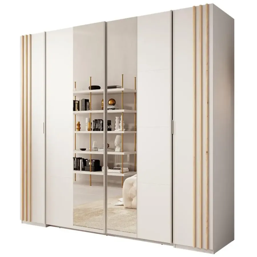 Schuifdeurkasten-Meubella - Kledingkast Franklin - Wit - 220 cm - Met spiegel