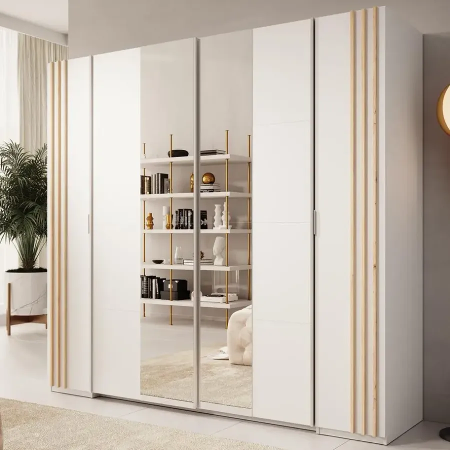 Schuifdeurkasten-Meubella - Kledingkast Franklin - Wit - 220 cm - Met spiegel