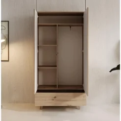 Kledingkasten|Kledingkasten-Meubella - Kledingkast Fuzeta - Eiken - 92 cm