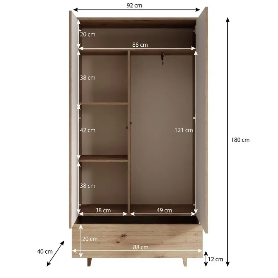 Kledingkasten|Kledingkasten-Meubella - Kledingkast Fuzeta - Eiken - 92 cm