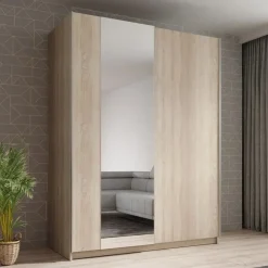 Meubella - Kledingkast Ganaro - Eiken - 150 cm - Met spiegel