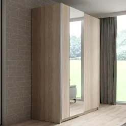 Meubella - Kledingkast Ganaro - Eiken - 150 cm - Met spiegel