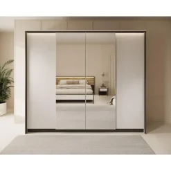 Draaideurkasten-Meubella - Kledingkast Genesis - Grijs - 250 cm - Met spiegel