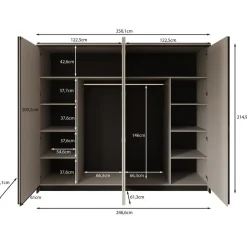Draaideurkasten-Meubella - Kledingkast Genesis - Grijs - 250 cm - Met spiegel