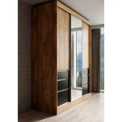 Kledingkasten|Kledingkasten-Meubella - Kledingkast Henry - Eiken - Zwart - 180 cm - Met spiegel