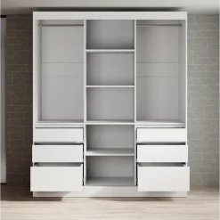 Schuifdeurkasten-Meubella - Kledingkast Henry - Wit - 180 cm - Met spiegel