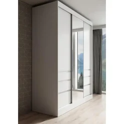 Schuifdeurkasten-Meubella - Kledingkast Henry - Wit - 180 cm - Met spiegel