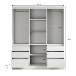 Schuifdeurkasten-Meubella - Kledingkast Henry - Wit - 180 cm - Met spiegel