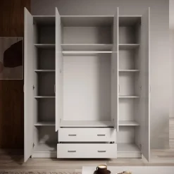 Meubella - Kledingkast Hinto - Wit - 160 cm - Met spiegel