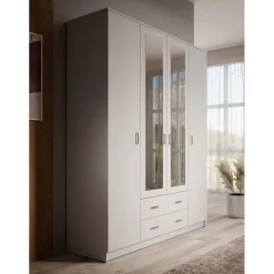 Meubella - Kledingkast Hinto - Wit - 160 cm - Met spiegel