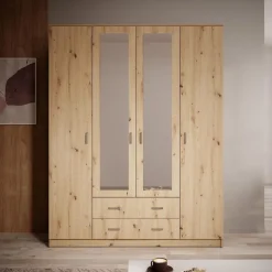 Meubella - Kledingkast Hinto - Eiken - 160 cm - Met spiegel