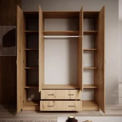 Meubella - Kledingkast Hinto - Eiken - 160 cm - Met spiegel