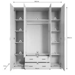 Kledingkasten|Kledingkasten-Meubella - Kledingkast Hinto - Grijs Eiken - 160 cm - Met spiegel