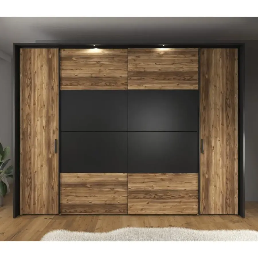 Draaideurkasten-Meubella - Kledingkast Jacob - Zwart - Eiken - 280 cm