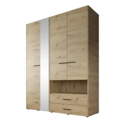 Kledingkasten|Kledingkasten-Meubella - Kledingkast Laura - Eiken - Zwart - 161 cm - Met spiegel