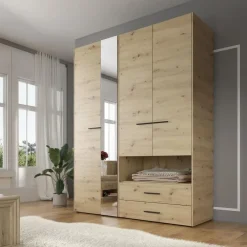 Kledingkasten|Kledingkasten-Meubella - Kledingkast Laura - Eiken - Zwart - 161 cm - Met spiegel