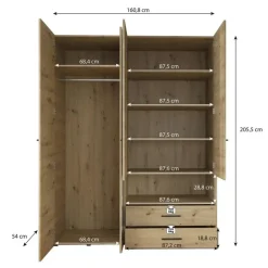 Kledingkasten|Kledingkasten-Meubella - Kledingkast Laura - Eiken - Zwart - 161 cm - Met spiegel