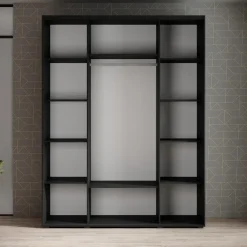 Meubella - Kledingkast Leandro - Zwart - 180 cm - Met spiegel