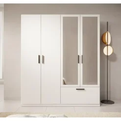 Draaideurkasten-Meubella - Kledingkast Lillian - Wit - 180 cm - Met spiegel