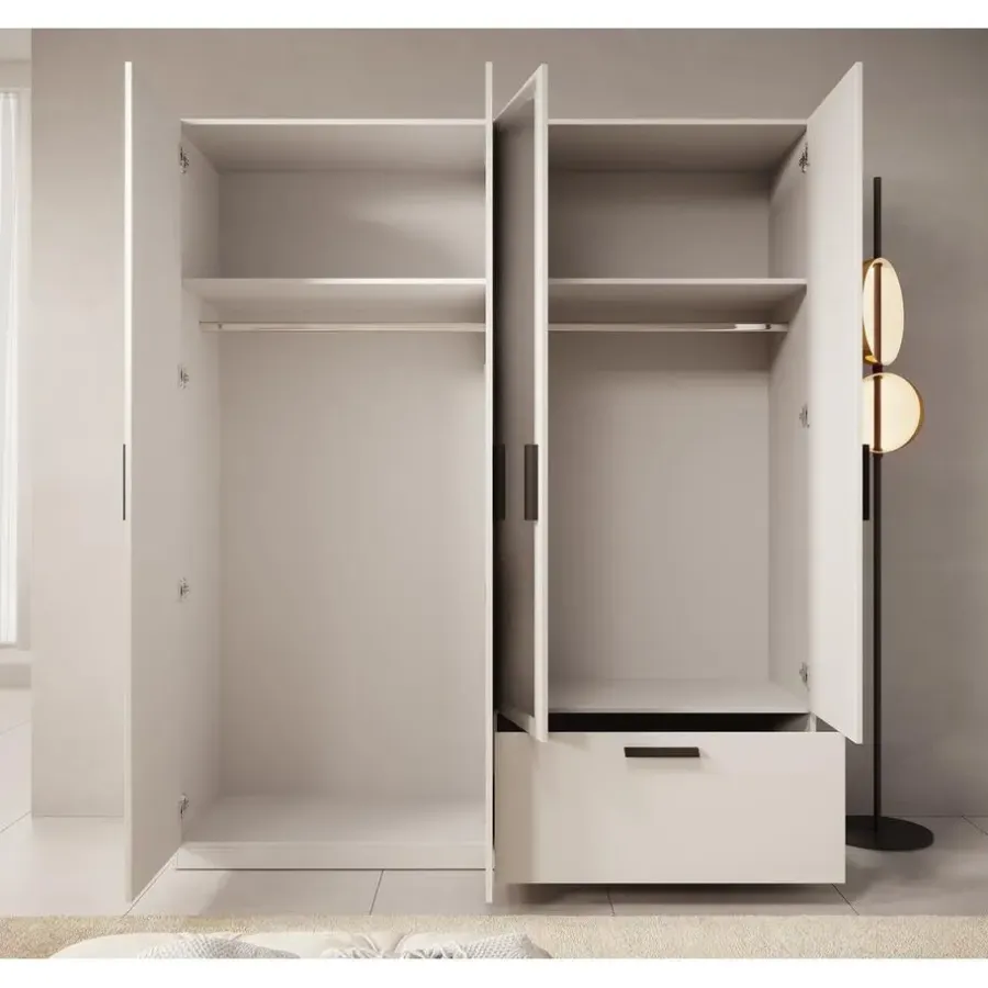 Draaideurkasten-Meubella - Kledingkast Lillian - Wit - 180 cm - Met spiegel