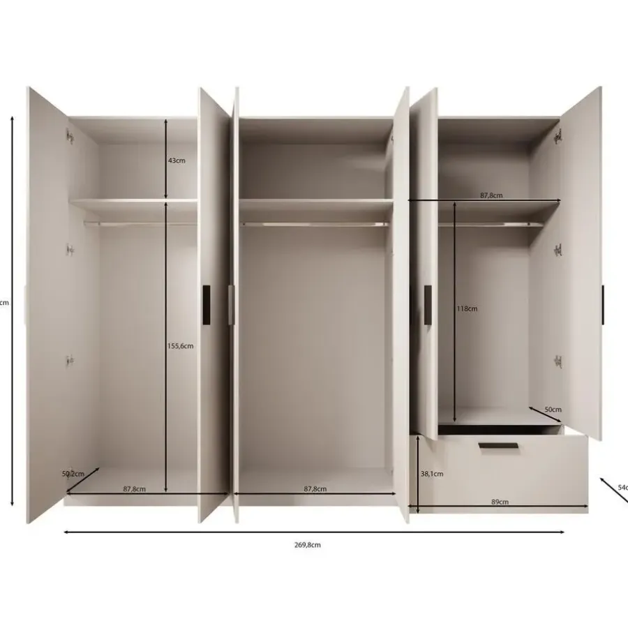 Meubella - Kledingkast Lillian - Wit - 270 cm