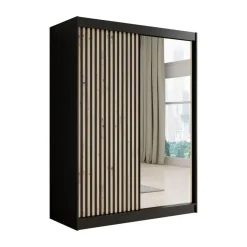 Kledingkasten|Kledingkasten-Meubella - Kledingkast Lisbon 2 - Zwart - 150 cm - Met spiegel