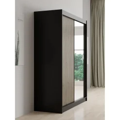 Kledingkasten|Kledingkasten-Meubella - Kledingkast Lisbon 2 - Zwart - 150 cm - Met spiegel