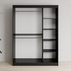 Kledingkasten|Kledingkasten-Meubella - Kledingkast Lisbon 2 - Zwart - 150 cm - Met spiegel