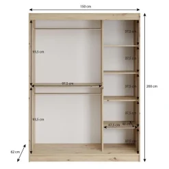 Kledingkasten|Kledingkasten-Meubella - Kledingkast Lisbon 2 - Zwart - 150 cm - Met spiegel