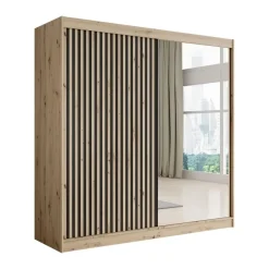 Meubella - Kledingkast Lisbon 2 - Eiken - 200 cm - Met spiegel