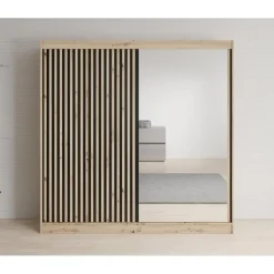 Meubella - Kledingkast Lisbon 2 - Eiken - 200 cm - Met spiegel