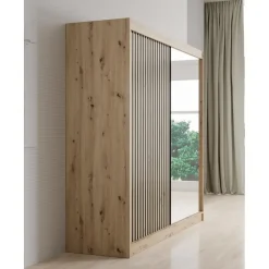 Meubella - Kledingkast Lisbon 2 - Eiken - 200 cm - Met spiegel