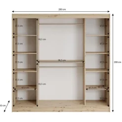 Meubella - Kledingkast Lisbon 2 - Eiken - 200 cm - Met spiegel